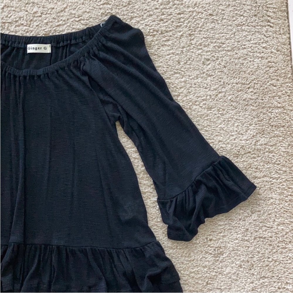 Black Off the Shoulder Ruffle Sleeve Top - Picture 7 of 8